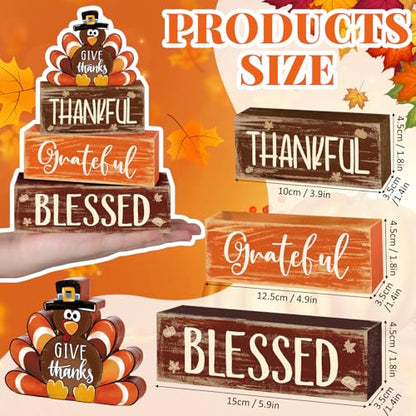 4 Pcs Thanksgiving Decor for Home Thankful Turkey Table Centerpiece Signs - style: Cute Turkey