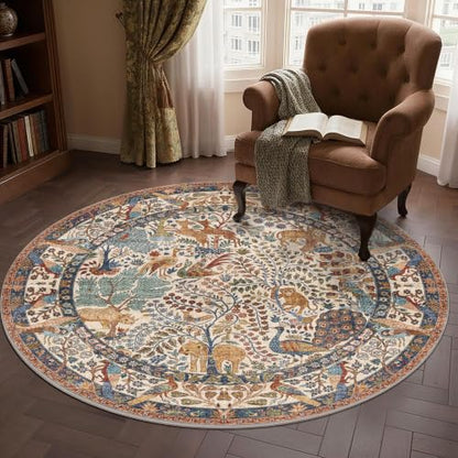 4ft Round Rug Circular Animal Print Area Rug Low Pile Indoor Rug - color: Beige, size: 4' (Round)