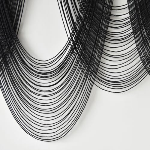Black Macrame Wall Hanging 5 Panel Boho Wall Decor Fiber Art 68"W *46"L - color: Black