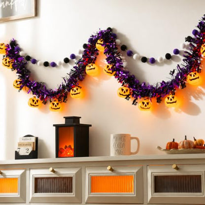 Halloween Garland with Lights, Halloween Tinsel Garland 10FT 20LED - color: Black Purple