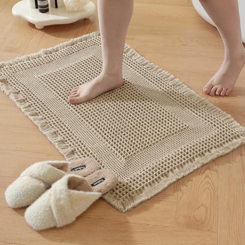 Waffle Bath Mat Non-Slip Brown Bathroom Rugs Hallway Bedroom - color: Brown, size: 17" x 24"