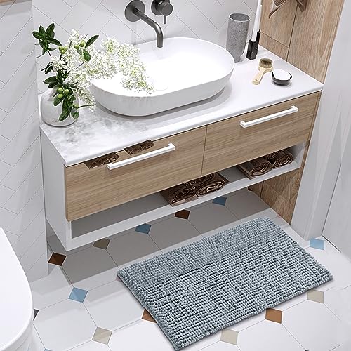 FRESHMINT Chenille Bathroom Rugs Non-Slip Bath Mat 24"x17", Washable Soft Shower Mat, for Bathroom Floor & Tub Fluffy Shag Bath Rugs, Durable Thick Water Absorbent Microfiber Shower Rugs, Sky Gray - color: Sky Gray, size: 1'5" x 2' (Rectangular)