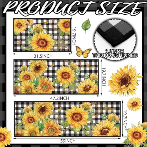Fourluoo 3 Pcs Sunflower Kitchen Rugs and Mats Set Black White Plaid - color: Black White Gray