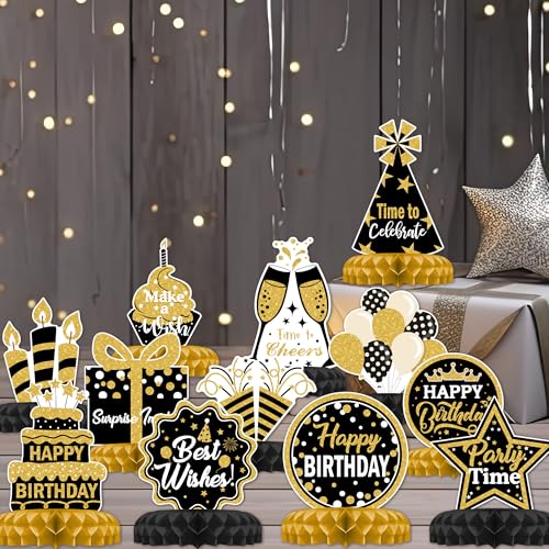12 Pcs Birthday Table Decorations Glitter Black and Gold Birthday Decor - style: Black Gold