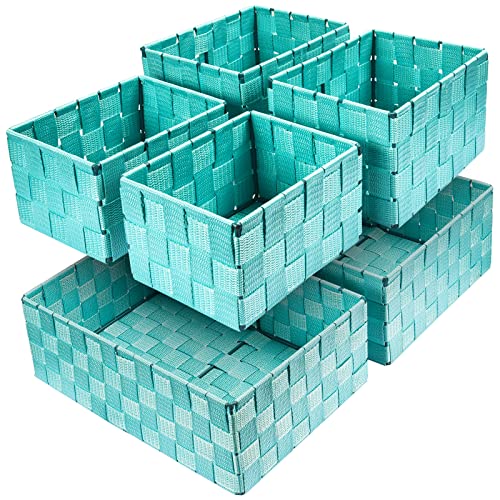 Storage Baskets: 6 Pack Stackable Woven Storage Bins, Aqua - color: Aqua, size: 6 pack