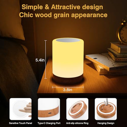 UNIFUN Bedside Touch Lamp Rechargeable Dimmable RGB LED Table Night Light - size: Regular Szie