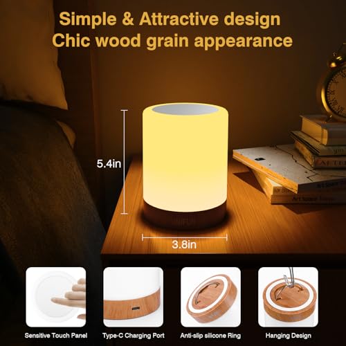 UNIFUN Bedside Touch Lamp Rechargeable Dimmable RGB LED Table Night Light (Pack of 2) - size: Regular Szie (Pack of 2)