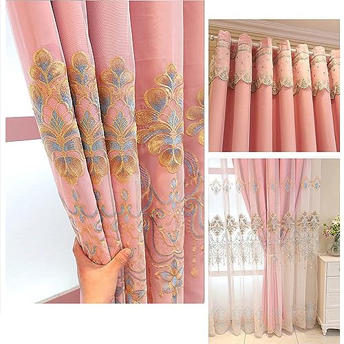 Amidoudou 1 Pair European Curtains with Valance Attached Double Layer Curtains for Living Room Bedroom (Pink,51x84 Inch) - color: Pink, size: 51"W x 84"L (Pack of 2)