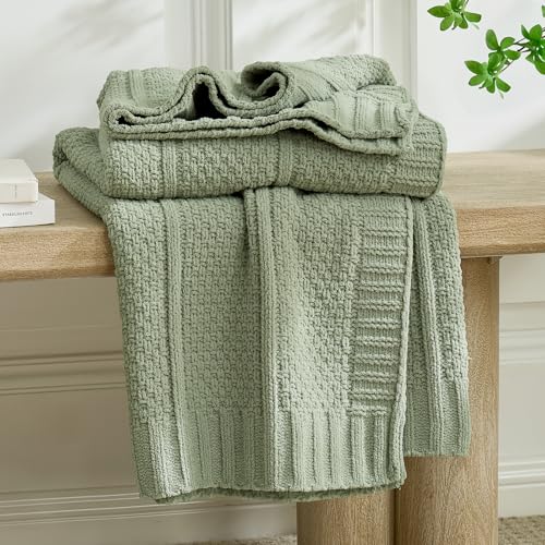 Amélie Home Chenille Knit Throw Blanket, Sage Green 50"x60" - color: Sage Green, size: 50" X 60"