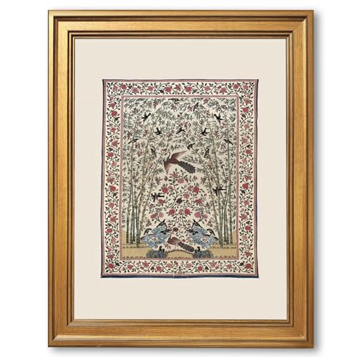 EQUEEN Vintage Botanical Bird Poster Wall Art Floral Bamboo Garden Canvas Print Traditional Nature Wall Decor For Living Room Bedroom Office12x16inch Golden frame - color: style-3, size: 12"L x 16"W