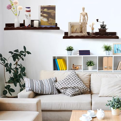 Suzile 2 Pcs Scalloped Floating Wall Shelves,23",Walnut Brown - color: Walnut Brown, size: 23"