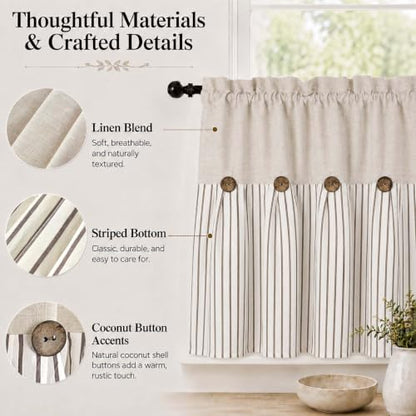 DOSLY IDÉES Farmhouse Linen and Cotton Curtain, Brown Striped,26" W x 36" L - color: Linen & Brown Striped, size: 26"W x 36"L (Pack of 2)