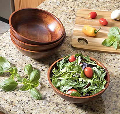 Lipper International Rubberwood Footed Bowl with Cherry Finish for Fruits, Salads, or Popcorn, Small, 7" Diameter x 2.75" Height, 27.05 Fl. Oz., Set of 4 Bowls - size: Small, style: Set of 4 Bowls