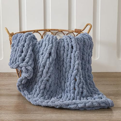 WESHIONGOO Chunky Knit Blanket Throw for Couch Bed 40"×40" Dusty Blue - color: Dusty Blue, size: 40"x40"(Small Size Throw)