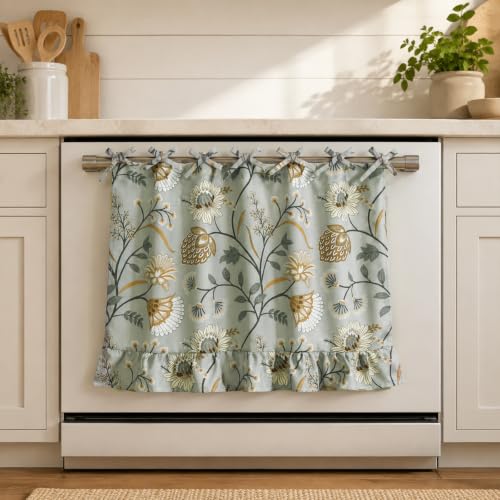 Leeva Oven Curtain, 30 x 21 in, 1 Panel, Gray Botanical Faux Linen Tie-On - color: *M11, size: 30"W x 21"L (Pack of 1, Rod Pocket)