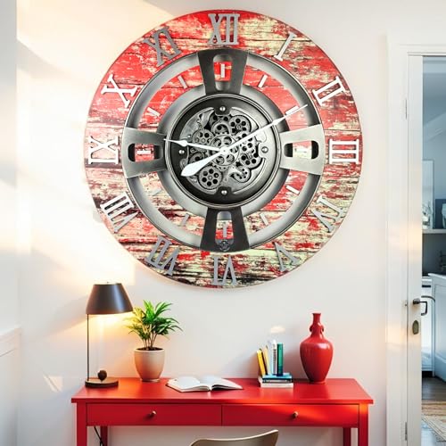 ImprovingLife The Gears Clock Real Moving Gear Wall Clock England Line (Red Lava, 24 inches (60 cm)) - color: Red Lava, size: 24 inches (60 cm)