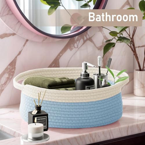 JMvicyroam Small Woven Basket, Empty Gift Basket, White&Blue/1 Pack - color: White&Blue, size: 1 Pack