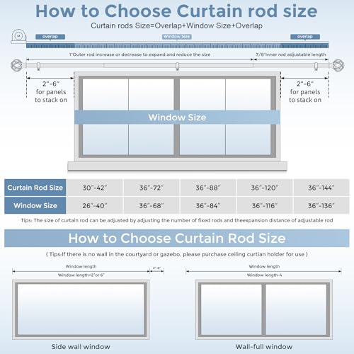 VOIIY Silver Curtain Rod 36-72 Inch, Adjustable Curtain Rods for Windows - color: Antique Silver, size: 36"-72"|1 Pack