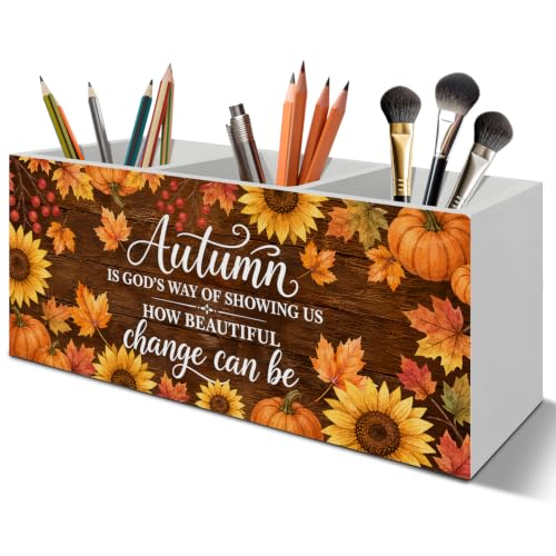 Christian Fall Pumpkin Pen Pencil Holder Organizer for Desk - color: Fall 01