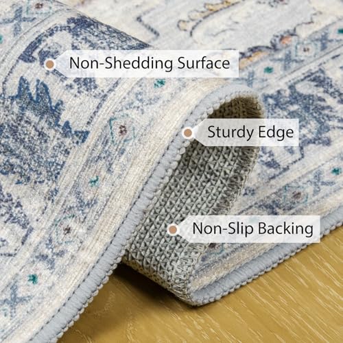 BESTSWEETIE Washable Boho 5x7 Area Rug, No Pile for Living Room, Beige Blue - color: Beige/Blue, size: 7' x 5'3" (Rectangular)