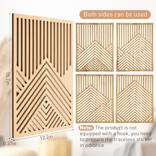 Wesiti 4 Pcs Wooden Mountain Wall Art Decor Large Abstract Wall Art for Living Room Modern Wood Panel Line Sculptures Nature Rustic Forest Hanging Decor for Office Bedroom Bathroom 15.7 x 12.2''