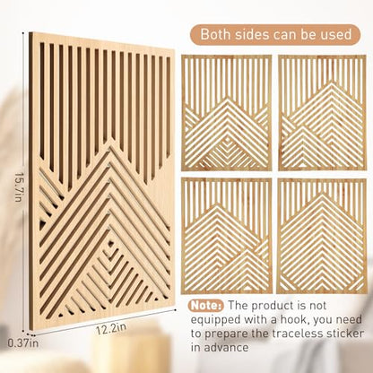 Wesiti 4 Pcs Wooden Mountain Wall Art Decor Large Abstract Wall Art for Living Room Modern Wood Panel Line Sculptures Nature Rustic Forest Hanging Decor for Office Bedroom Bathroom 15.7 x 12.2''