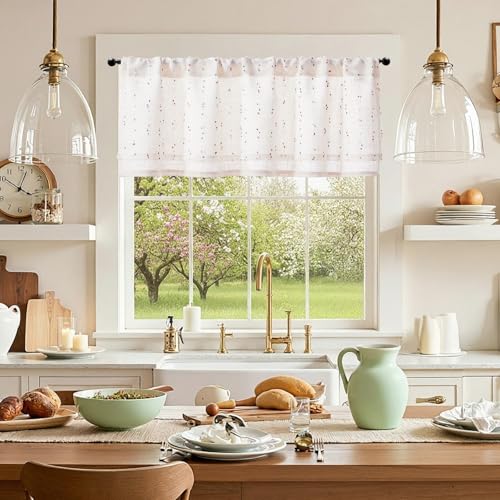jinchan Kitchen Valance Curtain Double Layers, 50x16, 1 Panel, Blush Meadow - color: Double | Dottie Blush Meadow, size: 50"W x 16"L (Pack of 1)
