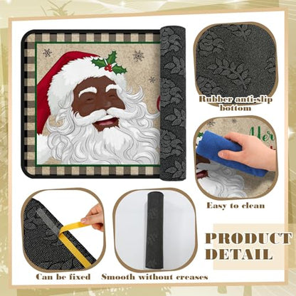 Fourluoo 3 Pcs Christmas Kitchen Rugs and Mats Set Black Santa - color: Santa