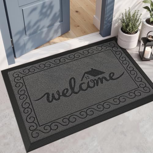 LUMI Outside Welcome Door Mat 32x47, Non-Slip Heavy Duty Dirt Trapper, Grey - color: Grey Welcome Home, size: 32"x47"