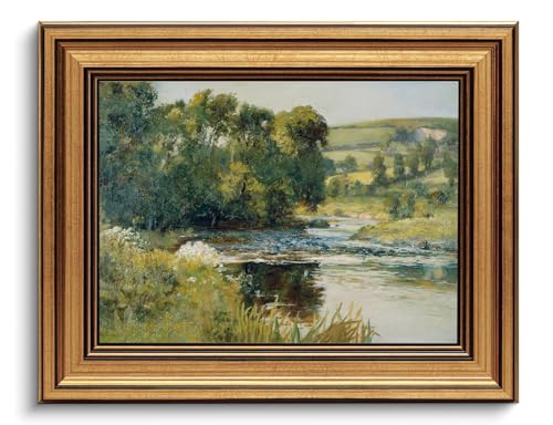 Antique River Landscape Vintage Gold Framed Wall Art 8x10 inch - color: 02-River landscape, size: 8x10