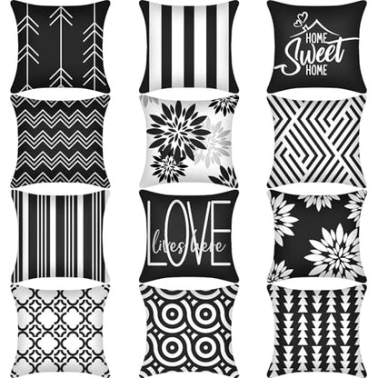 Flutesan 12 Pcs Pillow Covers 18x18 Geometric Linen for Couch, Black - color: Black