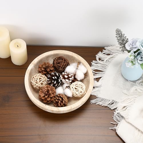 Hipiwe 7.9" Round Key Bowl for Entryway Natural Travertine Stone Tray - color: Beige, size: 7.9" x 7.9" x 2"