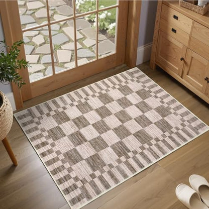 GarveeHome Checkered Washable 2x3 Rug Small Area Rugs Non-Slip for Entryway - color: Brown, size: 2' x 3' (Rectangular)
