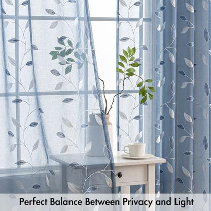 MIULEE Dusty Blue Sheer Curtains 2 Panels Leaf Patterned, W52 x L84 - color: Dusty Blue, size: 52"W x 84"L (Pack of 2)