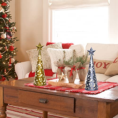 YEAHOME Christmas Decorations Indoor, 2 Pack Lighted Christmas Table Decor with Star and LED Lights Battery Operated Home Decor, Xmas Holiday Wedding Party Tabletop Desk Ornament (Gold, Silver)