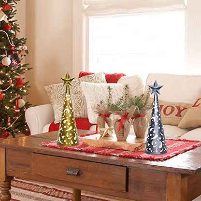 YEAHOME Christmas Decorations Indoor, 2 Pack Lighted Christmas Table Decor with Star and LED Lights Battery Operated Home Decor, Xmas Holiday Wedding Party Tabletop Desk Ornament (Gold, Silver)