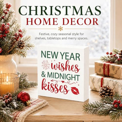 New Year Wishes and Midnight Kisses Wood Box Sign, New Year's Eve Decor - color: Style 27