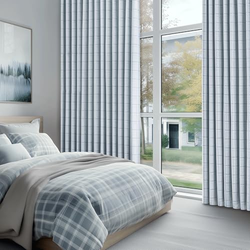 Beauoop Blue Plaid Jacquard Blackout Curtains for Bedroom 52x63 2 Panels - color: Blue, size: 52"W x 63"L (Pack of 2)