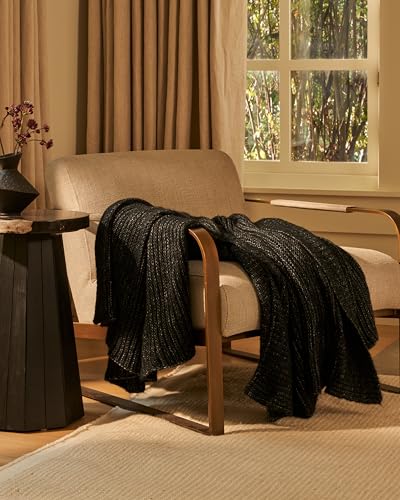 UnHide Melange Knit Blanket, Textured and Ultra-Soft Wool Throw Blanket - color: Night Owl, size: Melange Wool (60" x 80")