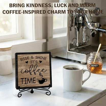 Funny Coffee Bar Decor, 5"x5" Coffee Bar Sign - color: Earthy Medium Oak