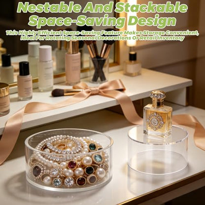 ASelected 6-Piece Clear Acrylic Cylinder Display Risers Includes 5.9/ 5.1/3.5" Diameter Risers Display Stands for Jewelry, Collectibles, and Table Decor