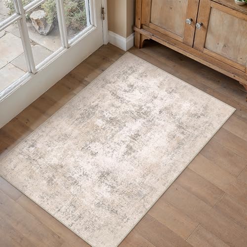 HUGEAR 2x3 Beige Abstract Washable Area Rug for Entryway - color: Beige, size: 2' x 3' (Rectangular)