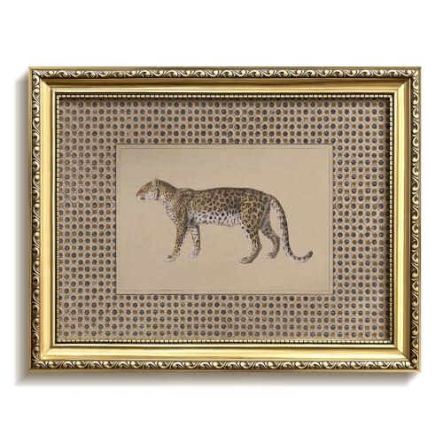 Vintage Gold Framed Leopard Wall Art, Maximalist Cheetah Safari Wall Decor, Wildlife Animal Canvas Prints, Neutral Leopard Poster Paintings Aesthetic for Living Room Bedroom 8x10in - color: Leopard, size: 10"L x 8"W