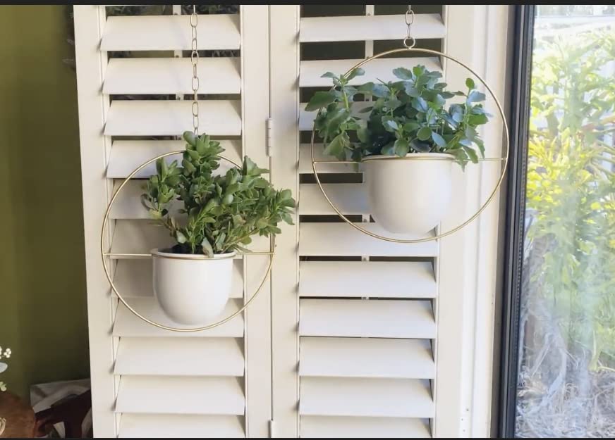 2 Pack Hanging Planter with 5.5" Pot, Metal Hanging Plant Holder - color: Gold & White