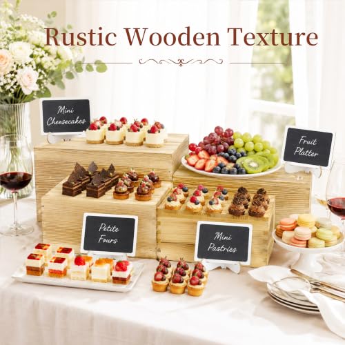 4 Pack Wooden Buffet Risers Cupcake Stand Buffet Display with Mini Signs - color: Beige, size: 4 Pcs