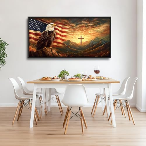 Trulave Large Bald Eagle American Flag Wall Art for Living Room 60''x30'' - color: Bald Eagle, size: 60"L x 30"W