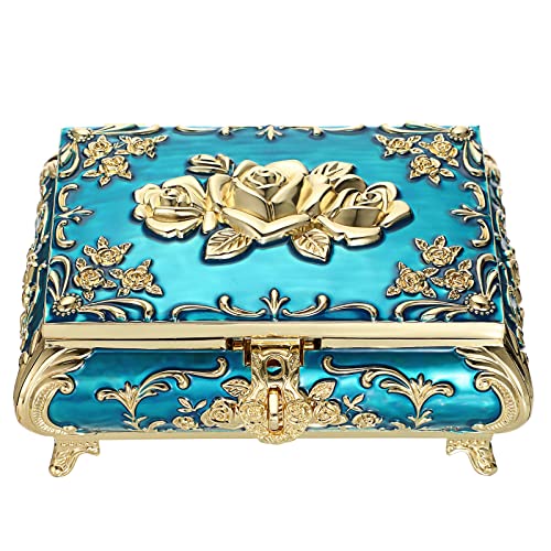Hipiwe Vintage Jewelry Box Large Trinket Organizer Jewelry Keepsake Boxes - color: Blue, size: Large