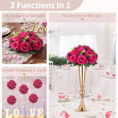 NUPTIO Flower Ball for Table Centerpieces: Hot Pink Artificial Rose - color: Hot Pink, size: 2 Pcs