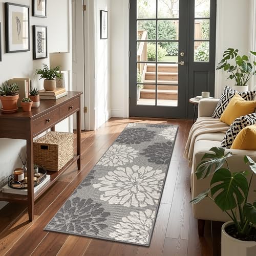 Findosom Kitchen Rugs Sets of 2, Floral Washable Kitchen Runner Rug, Gray - color: Grey, size: 24" x 36" + 24" x 71"