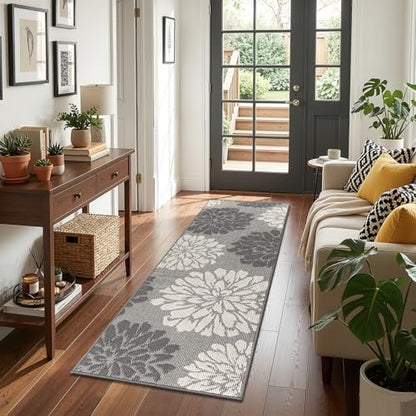 Findosom Kitchen Rugs Sets of 2, Floral Washable Kitchen Runner Rug, Gray - color: Grey, size: 24" x 36" + 24" x 71"